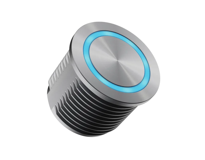 PTL illuminated solid-state piezo switch in stainless steel